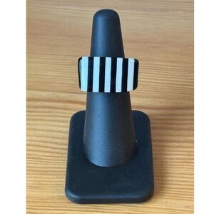 Striped Lucite Ring, Size 8 Black And White Ring, Mod Striped